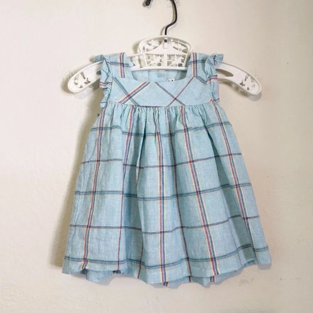 Janie & Jack Baby Girl’s Blue Plaid Babydoll Springtime Dress Size 0-3M